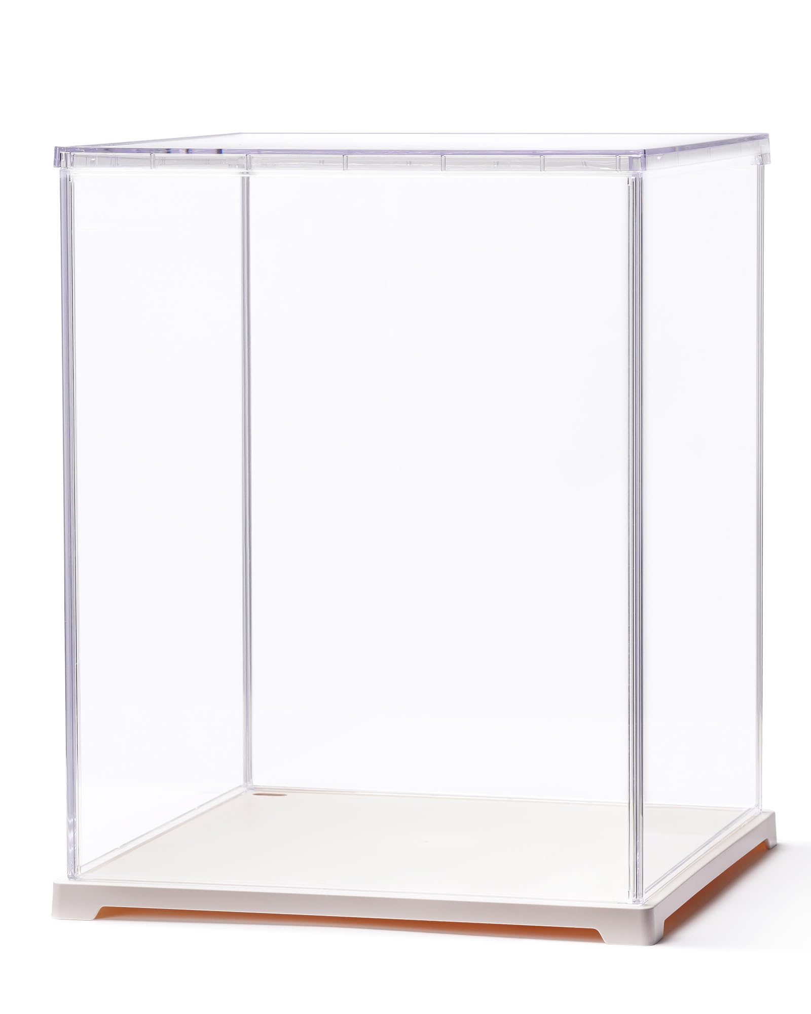 Caso de exhibición acrílico protección contra el polvo base blanca con puerta para coleccionables juguete de peluche y artículos diarios 12.2x9.8x9.8 pulgadas