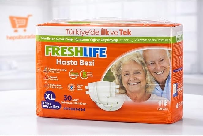 FreshLife Hasta Bezi, Yetişkin, Unisex, Yüksek Emici, Koku Önleyici, Nefes Alan Yapı, Sızdırmaz, 30 Adet (XL)
