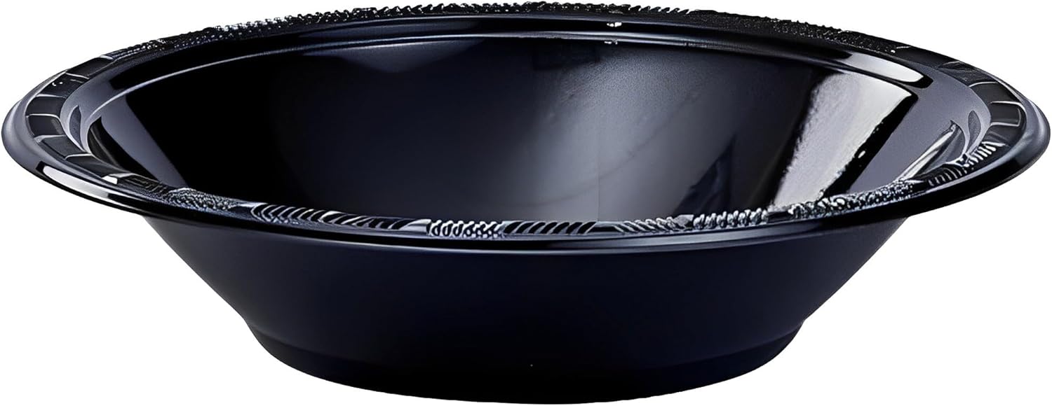 Black Plastic Bowl - 15 Oz (1 Count) -Bold, Chic & Stylish Design - Leak-Proof & Durable - Perfect For Parties, Events &Everyday Use : Health & Household