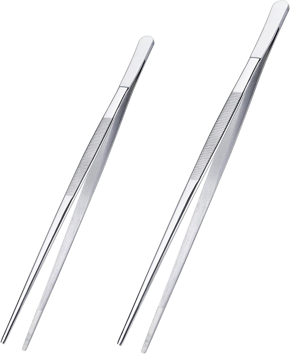 JETKONG10+12 Inch Stainless Steel Tweezers Tongs Straight Tweezers Kitchen Food Tweezers Tongs for BBQ Grilling Cooking Roasting and Serving