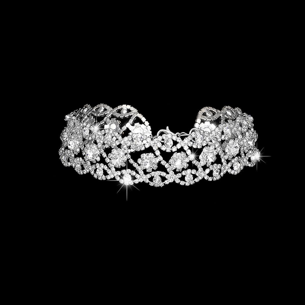 JAKAWIN Rhinestone Choker Necklace Jewelry Silver Bling Diamond Chokers for Women (Silver) - Image 2