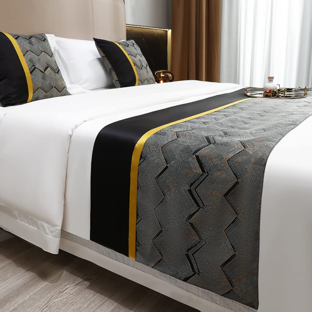 Tophacker Hotel Bed Runner Scarf Modern Bed Scarf King Bed Runners & Scarves Decorative Scarf Queen Size Bedding Suitable for Hotel Guest House (Color : Black, Size : 50x210cm for 1.5m Bed)
