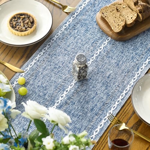 Artoid Mode Boho Blue Tassel Table Runner, Farmhouse Style Kitchen Table Decoration Holiday Wedding Party Dinning Birthday Decor 33x183 cm by Artoid Mode - Used condition - Image 6