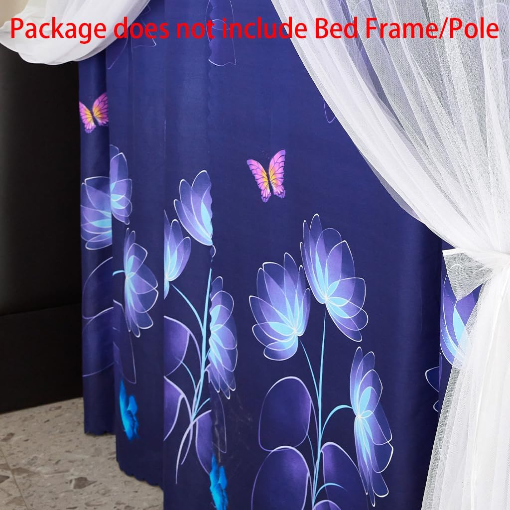 Navy-Butterfly Pattern Princess 4 Corner Post Bed Canopy Curtain Canopy for Girls Boys Bed Adult Bedroom for Twin/Full/Queen/King Size Bed Decoration (Navy, Queen)