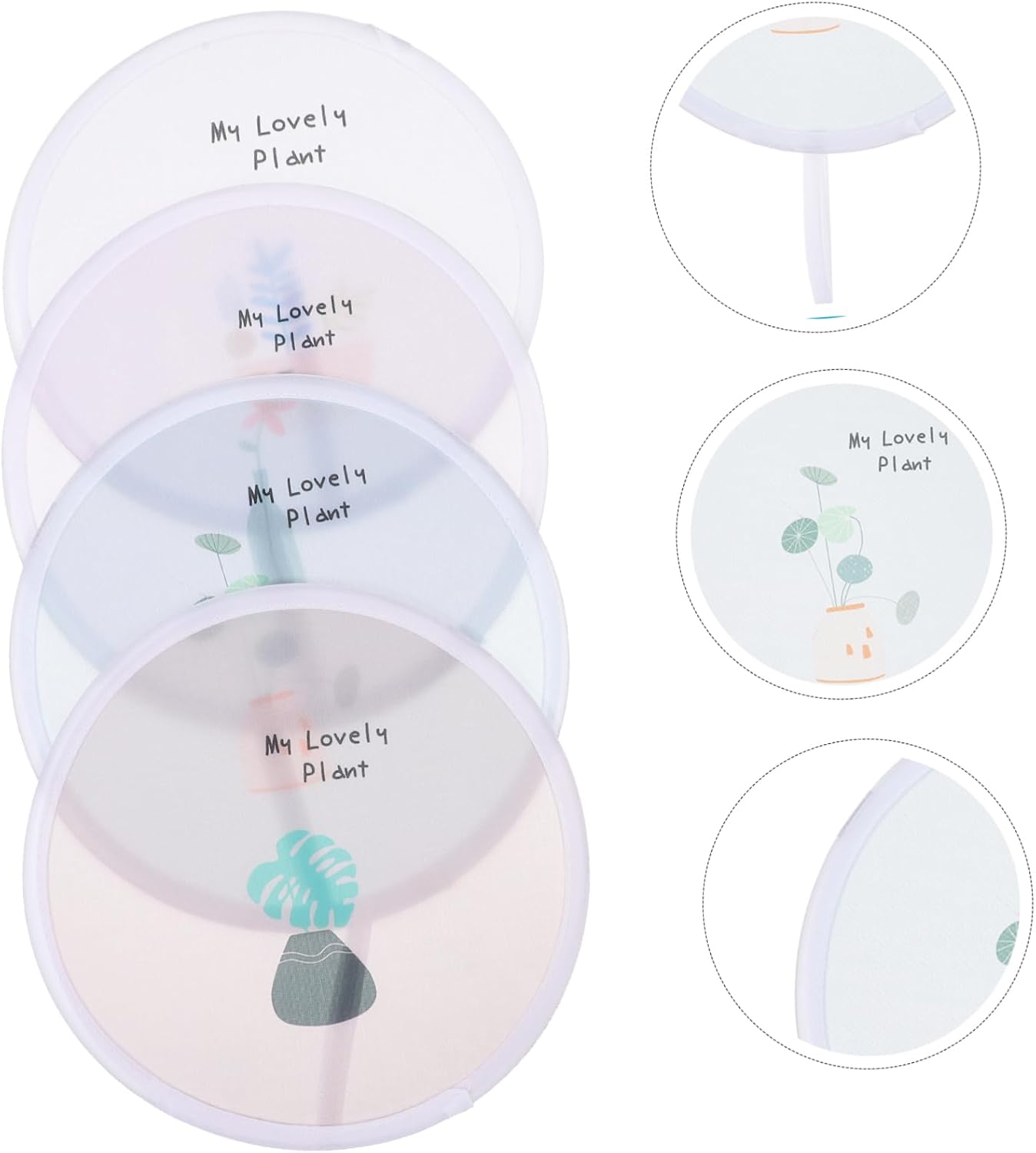 Unomor 4pcs Round Foldable Handheld Fan Portable Lightweight Cloth image 5