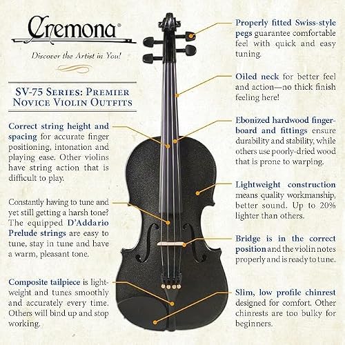 Cremona SV-75 Premier Novice Violin Outfit - Sparkling Black - 4/4 Size