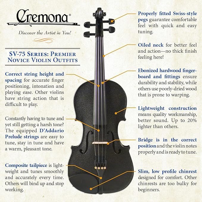 Amazon.com: Cremona SV-75 Premier Novice Violin Outfit - Sparkling