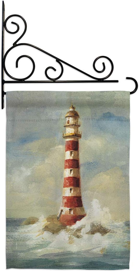 Lighthouse by the Sea Garden Flag Set Wall Holder Coastal Nautical Anchor Sailor Shells Outdoor Summer Ocean Small Decorative Gift Yard House Banner Made In USA 13 X 18.5
