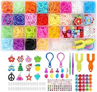 Daover Loom Band Kit, 2100+ Loom Bands Starter Kit Rubber Bands for Refill DIY Bracelet Making Craft Kits Colorful Bands Box Set with Board Beads, Charms, Y Loom, S-Clips, Crochet Hooks for Kids Gift