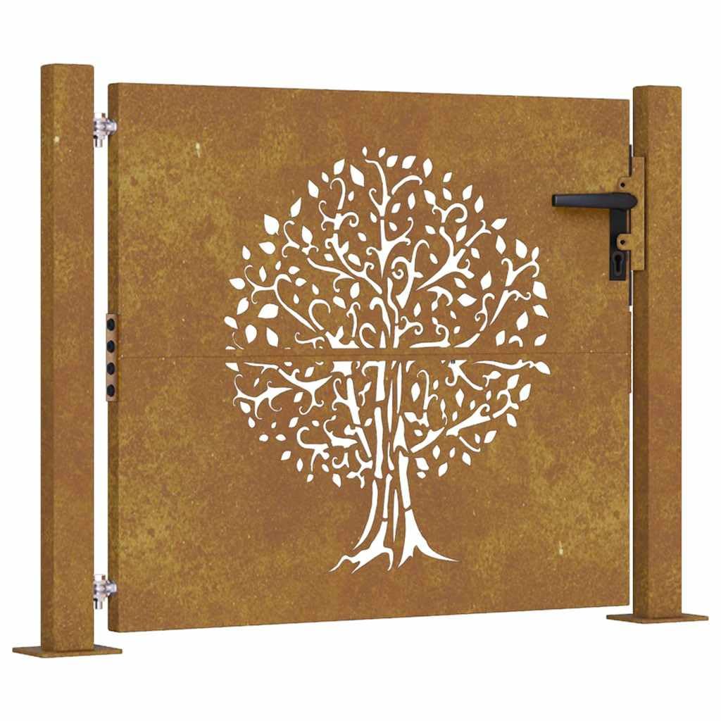 Portal de jardín de acero corten 100 x 100 cm diseño árbol corte láser