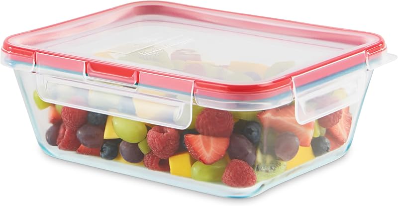 Freshlock Contenedor de almacenamiento de alimentos de vidrio de 8 tazas, tapa hermética con cierre | Recipiente para preparación de comidas con tapa hermética de plástico sin BPA, apto para congelador, lavavajillas y microondas.