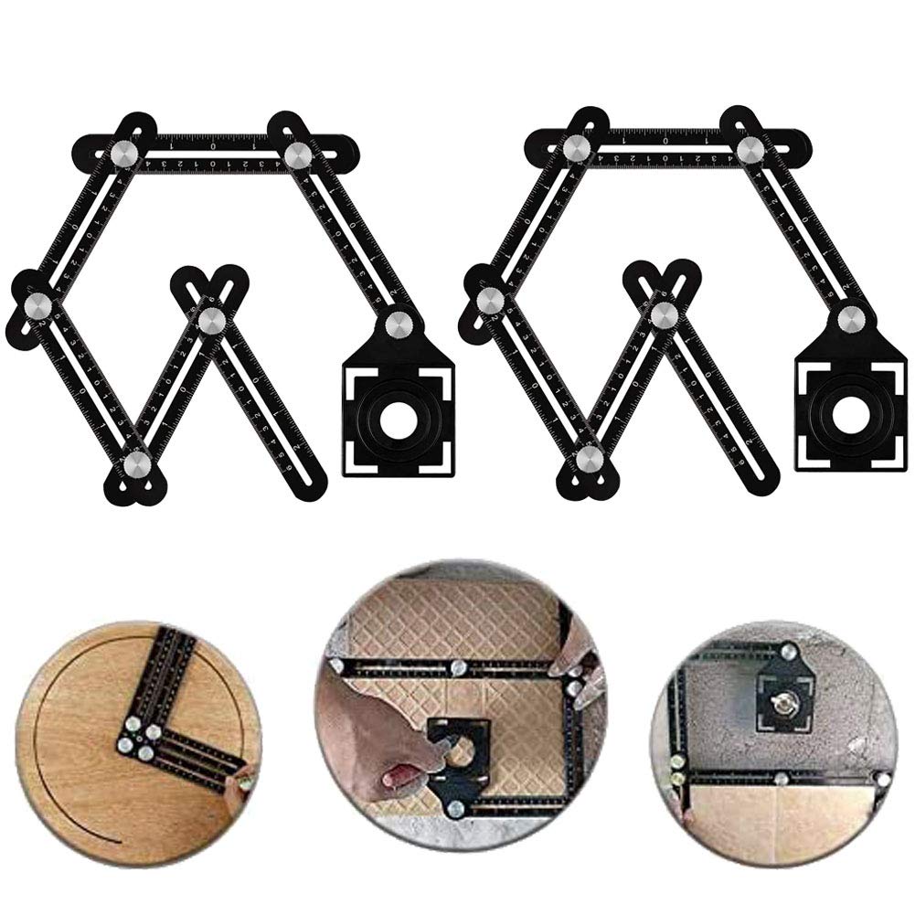 Upgrade Multi Angle Measuring Ruler, 2 Pack Precise Premium Aluminum Alloy Angle Measuring Ruler, Opening Locator Measurement Tool, 6-Sided Angle Finder Tool, Template Tool Layout Tool Perforated Mold