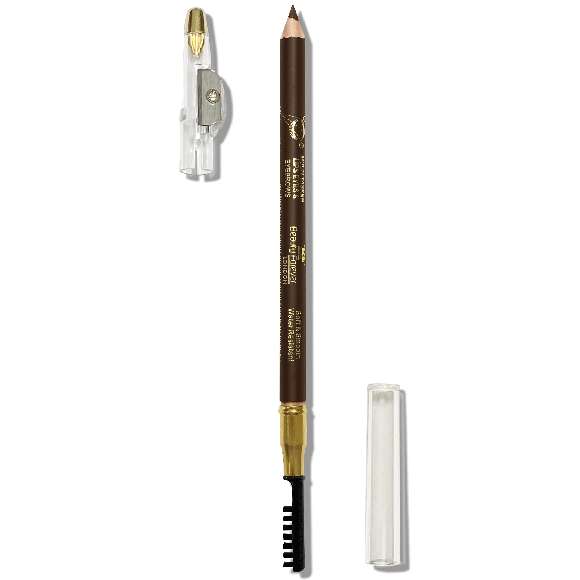 Beauty Forever Dual Ended True Kohl Eyebrow Pencil & Multi Tasker with Sharpener & Separator Comb, Lip liner, Eyeliner, Smudge & Waterproof (Brown)