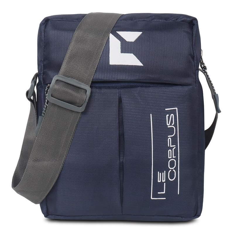 Le Corpus Nylon Stylish Small Size Padded Sling Cross Body Travel Messenger Bag with Multi-Pocket Zip Closure For Men Women-(Blue)