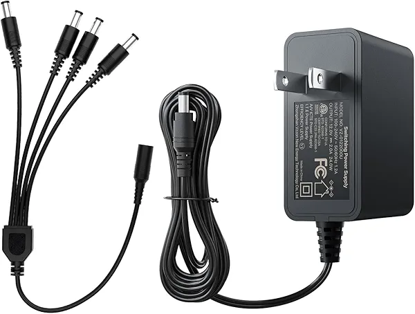 ZOSI 12V 2A 100V-240V US AC to DC Power Supply Adapter & 4-Way Power Splitter Cable for CCTV Home Security Camera Surveillance System