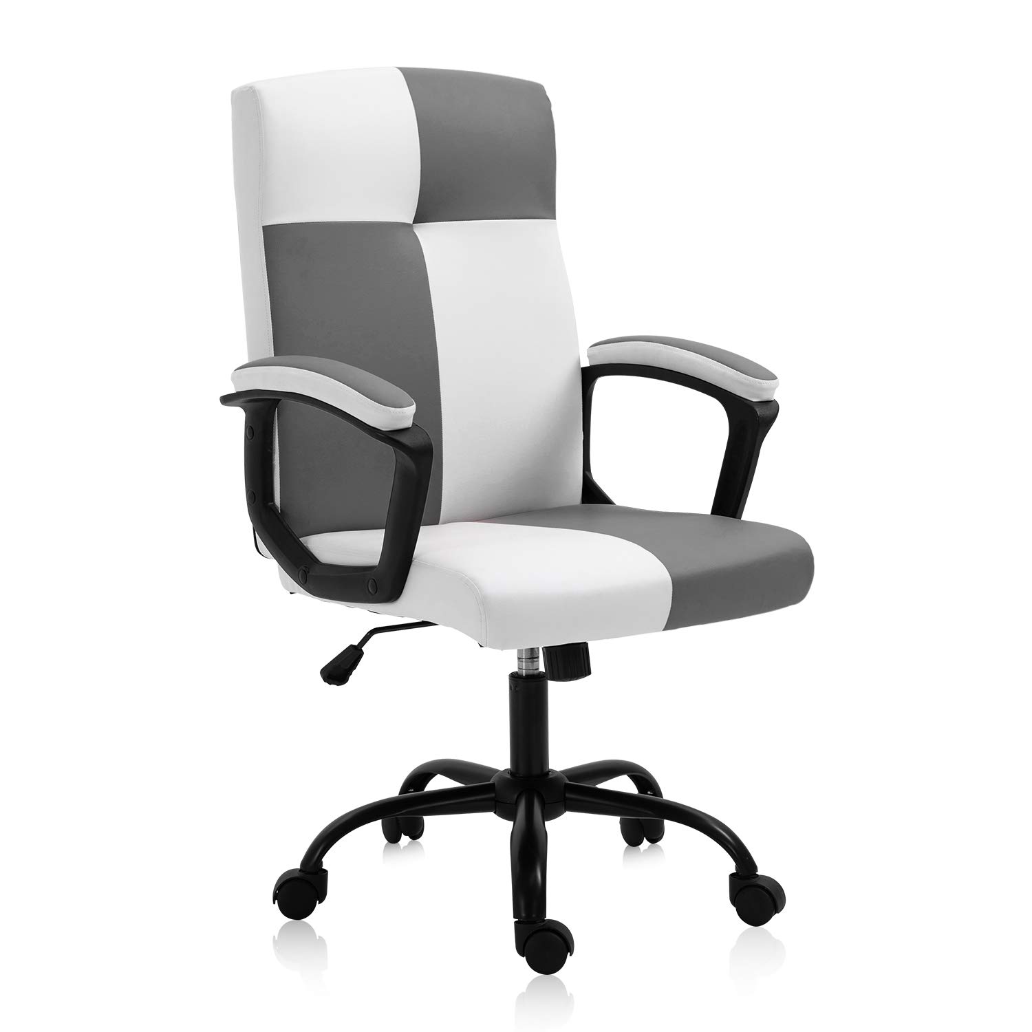 Home Office Desk Chair High Back Computer Chair PU Leather Executive Chair Rolling Swivel Adjustable Task Chair with Wheels for Teens Girls,Grey,White