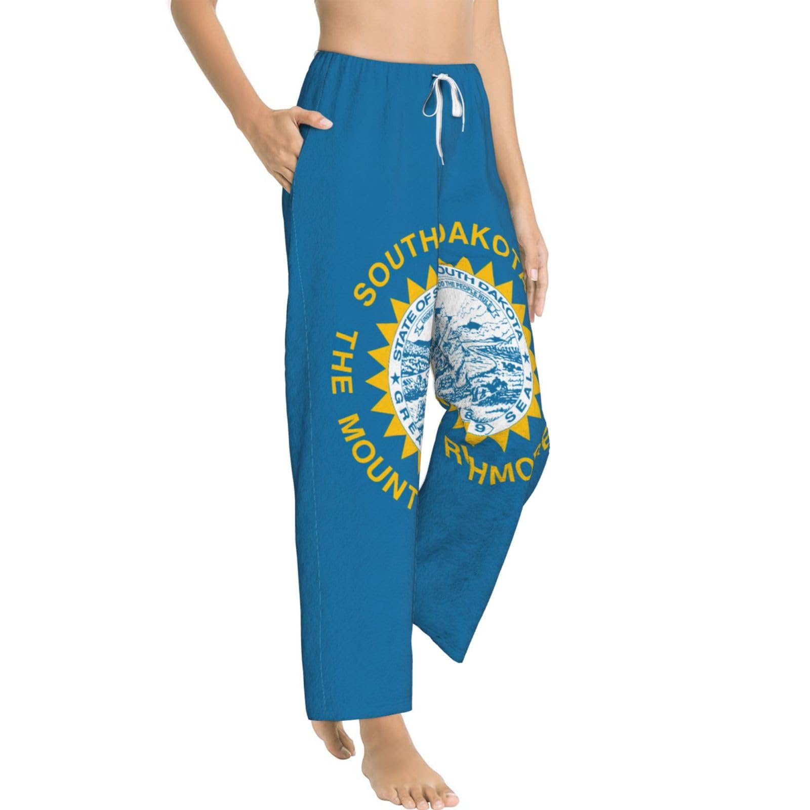 Damen-Schlafanzughose mit Süddakota-Flagge, Flanell, warm, bequem, Lounge-Schlafhose für Urlaub und Weihnachten