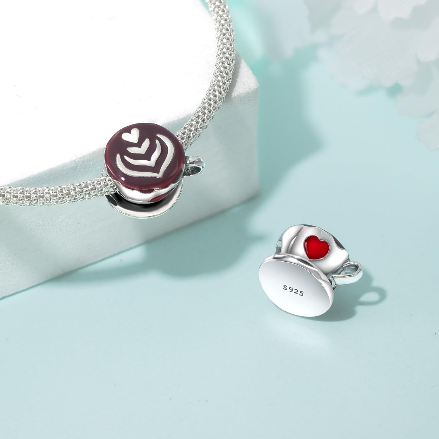 Coffee Cake Food 925 Sterling Silver Charms for Bracelets and Necklace Strawberry Fruit Dangle Pendants Bead Jewelry Afternoon Tea Present for Women Family Friends - Image 3