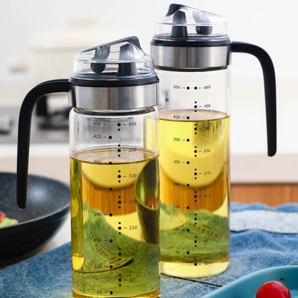 WDX Zweiteiliger Öltopf für Küche, Haushalt, Glas, auslaufsicher, große Ölflasche, kleines Öltank, Sesamöl, Sojasauce, Essig, Topf, Gewürzflasche sortieren (Größe: 450 ml*2)