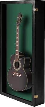 Extra Large Acoustic Guitar Display Case - Wall Mount Display Case for Acoustic/Electric Guitars - Ultra Clear Acoustic Guitar Solid Wood Frame Display Case | Black, Green Felt