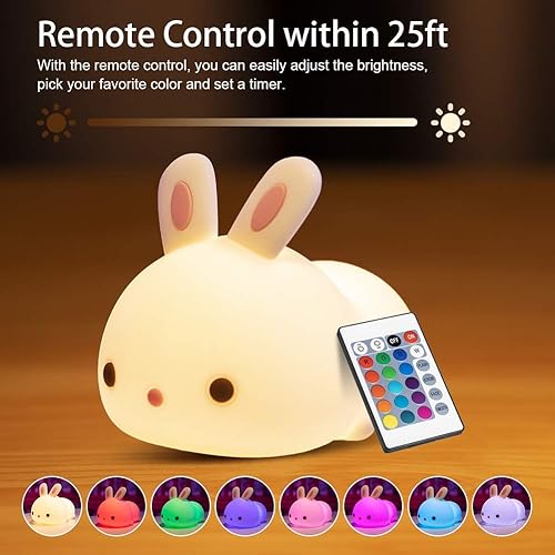 Miniatura 3 de Bonita luz nocturna de conejo con control remoto, regalos de Pascua para niños/niños/adolescentes, lámpara portátil de animales para dormitorio,