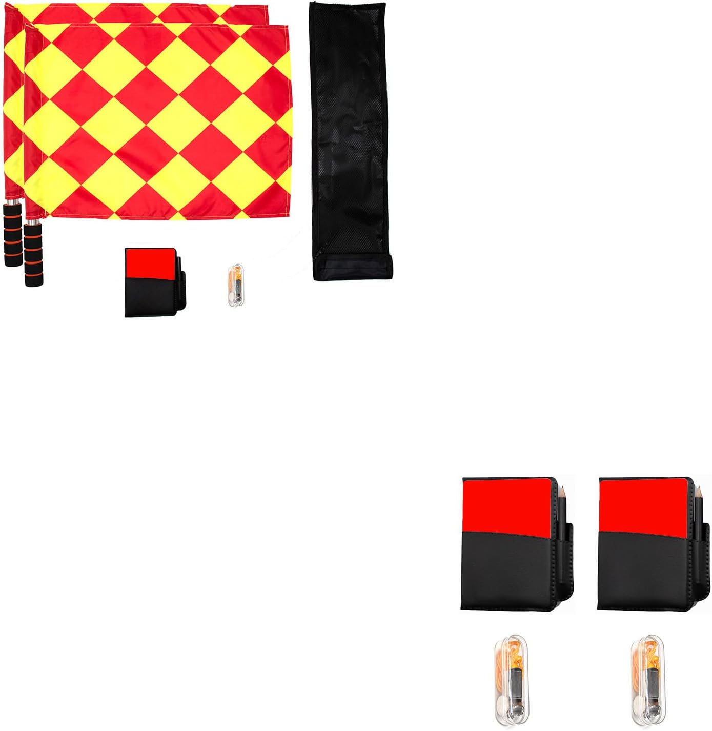 Soccer Referee Flag,Checkered Linesman Flags Set with Case，Red Yellow Cards with Notebook and Pencil,Coach Stainless Steel Whistles with Lanyard