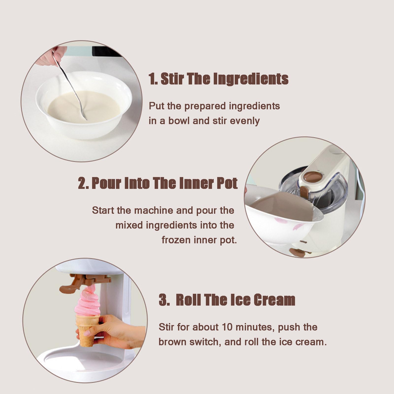 Machine à Glace Italienne, Cornet De Glace à Faire Soi-Même, Facile à Utiliser, Intérieur Amovible, Idéale pour Les Salons De Thé Au Lait,B