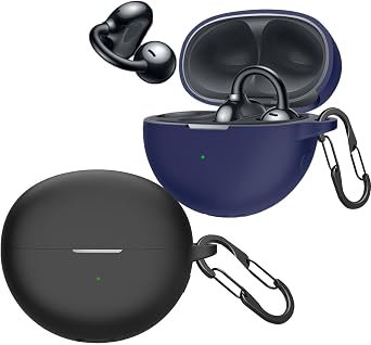 [2 Pack] easyBee Case Compatible with HUAWEI FreeClip Open-Ear Bluetooth Headphone Charging Cover with 2 Keychain, Soft Liquid Silicone Ultra Thin Shockproof Protective Kit - Black and Blue