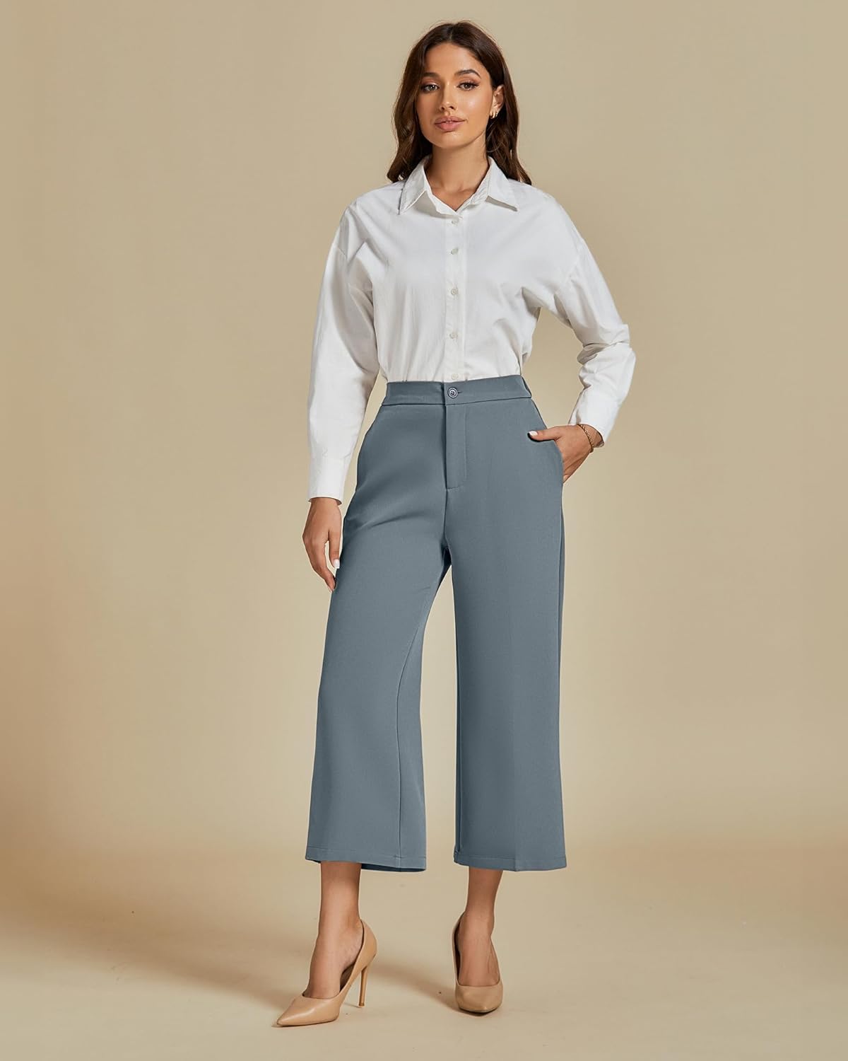 luvamia Pant Suits for Women Dressy Casual 2 Piece Sets Sleeveless Blazer Vest with Wide Leg Capri Pants Work Outfit - Image 7