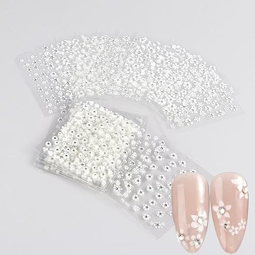 Miniatura 5 de 30 hojas de calcomanías de uñas de flores blancas con diamantes de imitación, calcomanías de uñas florales de primavera y verano, calcomanías lindas