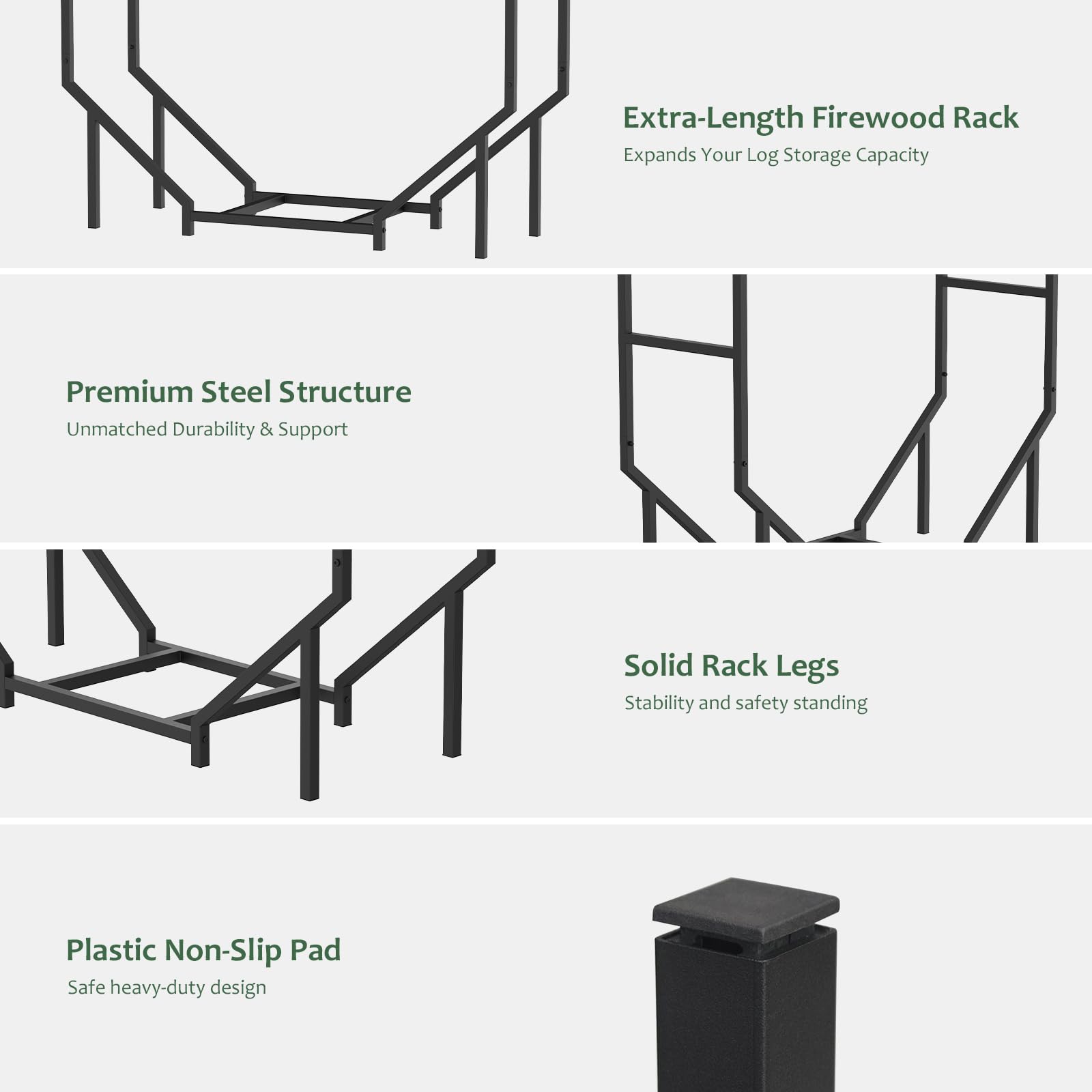 CADUKE Range-bûches d'extérieur 1 m - Support de bûches en métal pour cheminée - Empileur et organiseur de bois