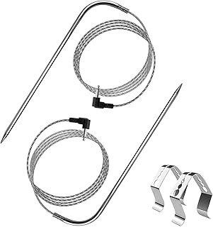 Grill Thermometer Probe Replacement Kit for Pit Boss Grills, 2 Pack BBQ Accessories Meat Temperature Probe Replacement with 2 Stainless Steel Probe Clip Holders, Waterproof 3.5mm Plug