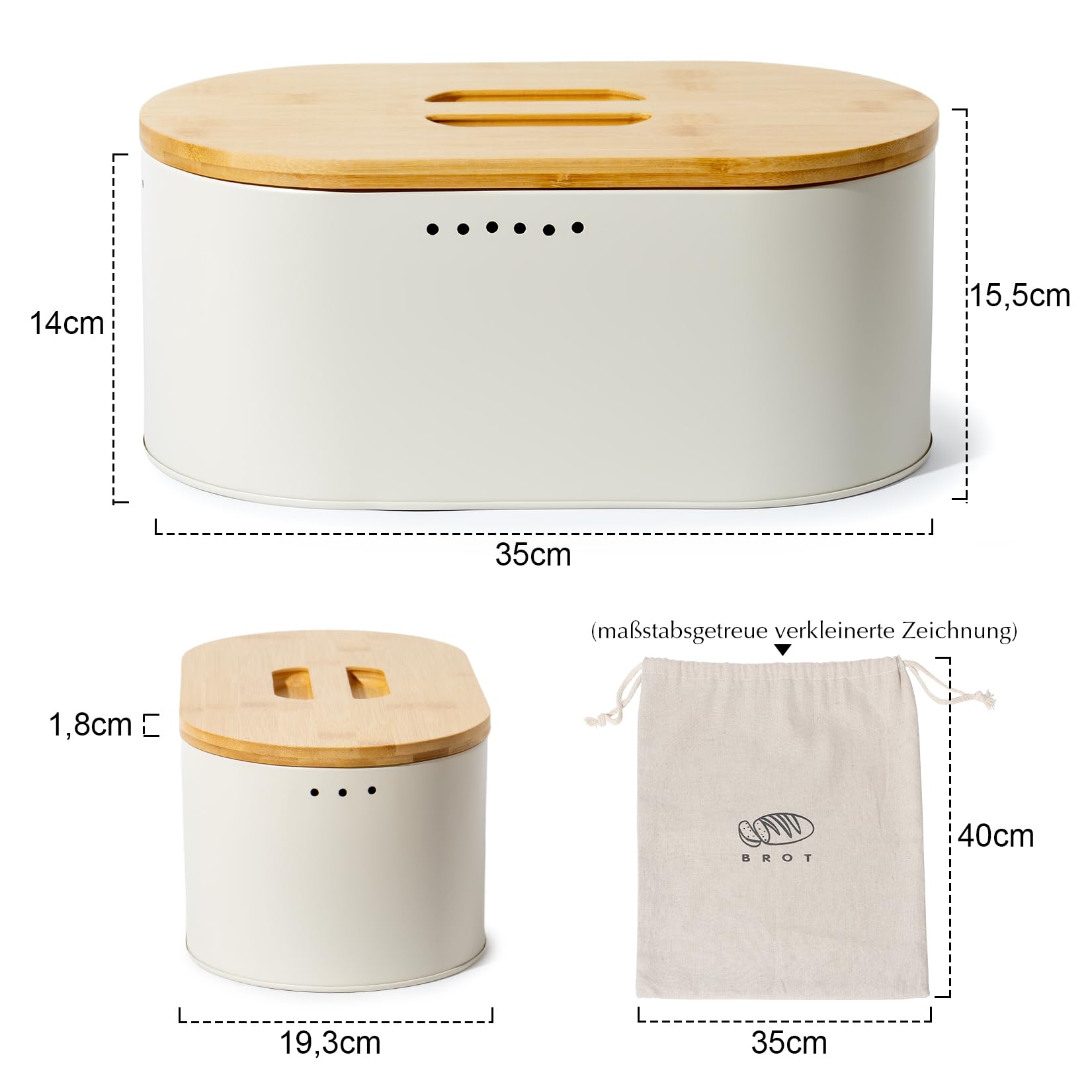 SYLANDO Brotkasten mit Großer Kapazität, Hochwertige Metall Brotbox, Die Aufbewahrung für noch länger frisches Brot, Deckel aus Ökologisches Bambus (Beige)