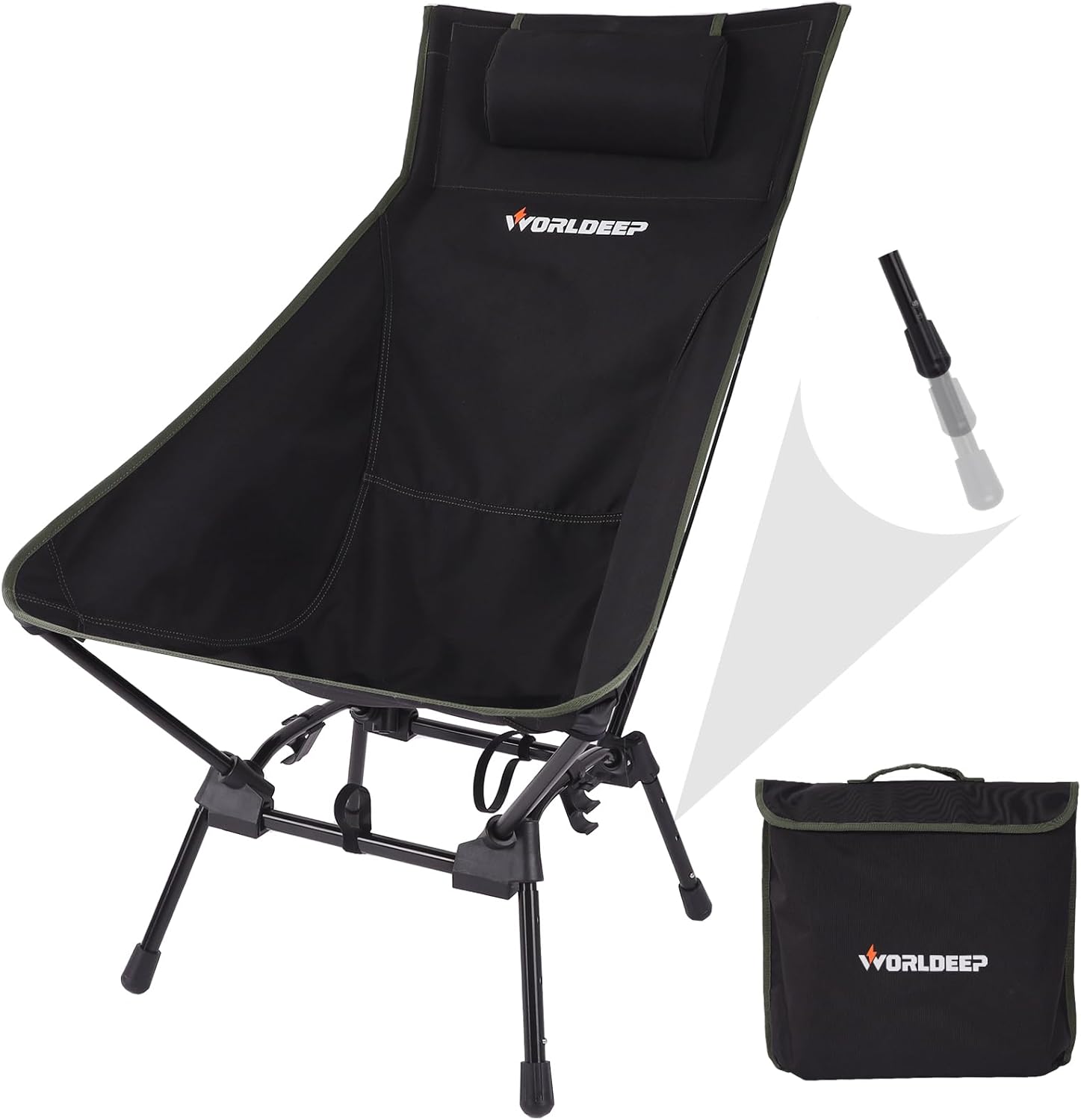 Camping Chair,High-Back Compact Backpacking Chair, Portable Folding Chair, Beach Chair with Side Pocket and headrest