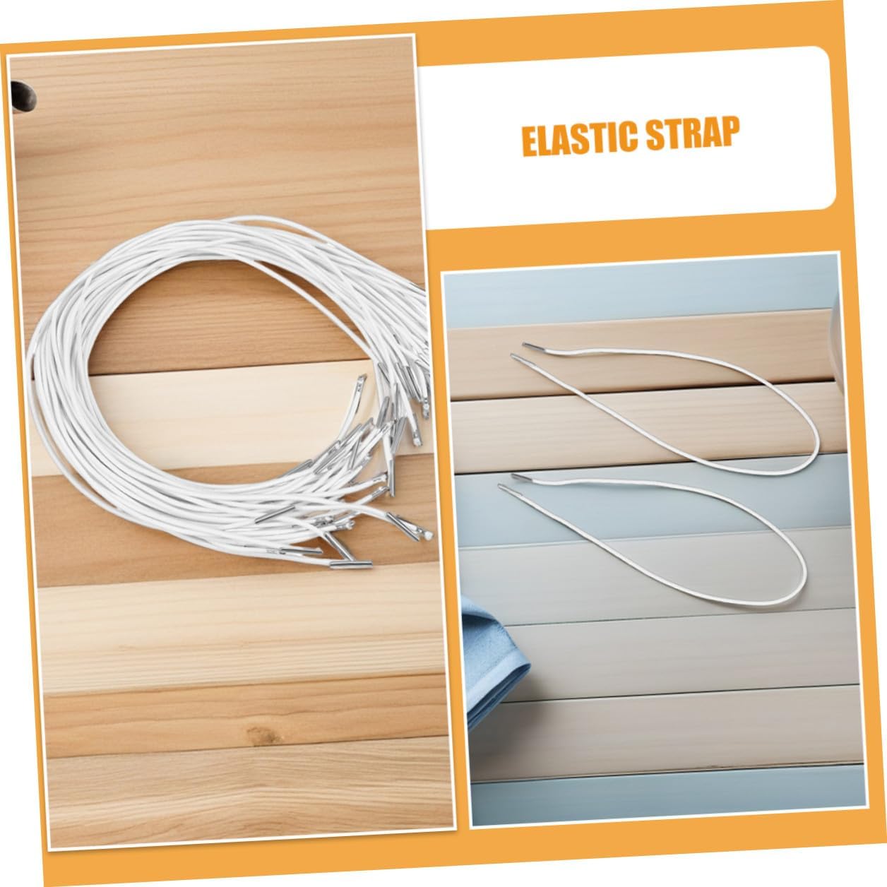 SEWACC 50pcs White Elastic Band with Metal Ends – 2mm Stretchy Cord for Mask Straps, DIY Crafts, Face Mask Extender, Sewing Notions, 40cm Length for Handmade Use