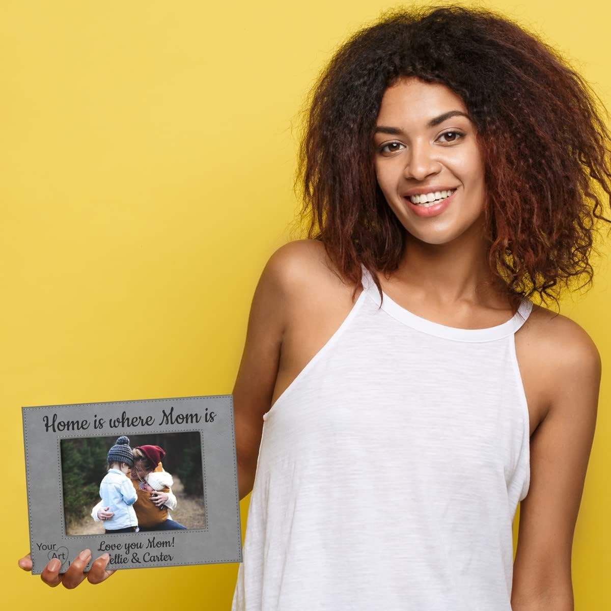 Personalized Faux Leather Picture Frames - Customizable With Your Text and Art. Offered In A Variety Of Sizes and Colors To Match Your Style (Gray, 5 x 7")