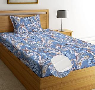 Rvans Creations Cotton Feel Glace Cotton All Round (Elastic Fitted) Single Bed Bedsheet with 1 Pillow Cover- 4 Feet x 6 Fe... Price In India