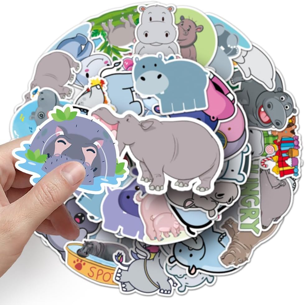 Hippopotamus Vinly Stickers for Teens Boys Girls Kids|50 Pcs|Cute Cartoon Waterproof Stickers for Laptop Tablet Flasks Water Bottles Phone Computer Luggage Cup,Lovley Animals Decal Pack(hippo-50Pcs) - Image 3