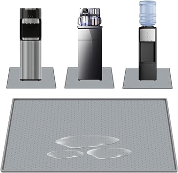Water Cooler Mat, 24 x 16 Non-Slip Water Dispenser Mat with Raised Edge, Waters Cooler Floor Tray for Bedrooms, Kitchens, Offices, Bars, Easy to Clean, Grey