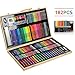 Produktbild MIAOKE 182 TLG Malset, Malkasten für Kinder, Kunstbox aus Holz & Zeichen-Kit mit Buntstifte, Aquarellpinsel, Wachsmalstifte, Ölpastelle, Aquarellkuchen, Skizzenblock, 46,5 * 28,5 * 4,1 cm