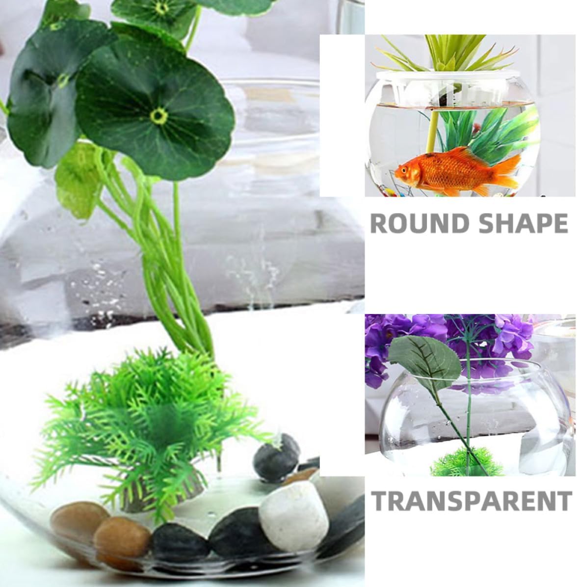 Glass Fish Bowl Desktop Aquarium for Small Fish and Hydroponic Plants, Spherical Suitable for Office and Living Room Decor