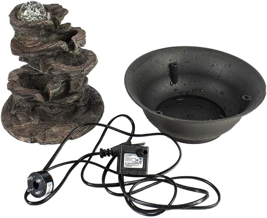Ferrisland Tabletop Rock - Stacked Waterfall Fountain with LED - Lit Crystal Ball, Ideal for Office & Home Decor(Brown Gray)