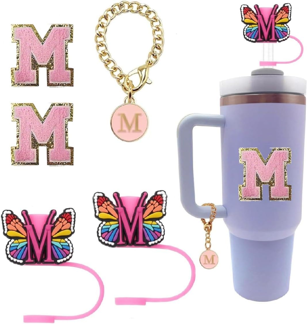 Stanley Cup Accessories Set - 3 Silicone Straw Covers & Personalized Letter Charm With Tassel