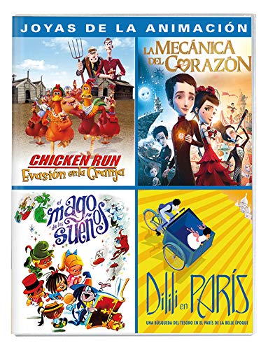 Pack recopilatorio con cuatro películas de animación: Chicken Run: Evasión en la Granja, El Mago de los Sueños, La Mecánica del Corazón y Dilili en París.\n\n