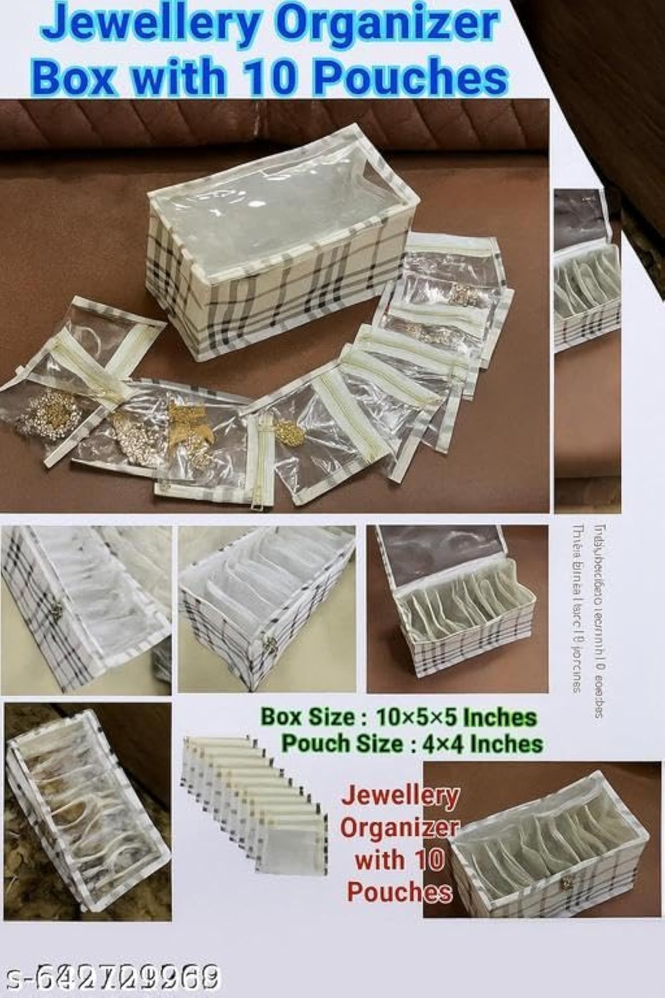 Jewellery Box Makeup Pouch with 10 Transparent Pouches