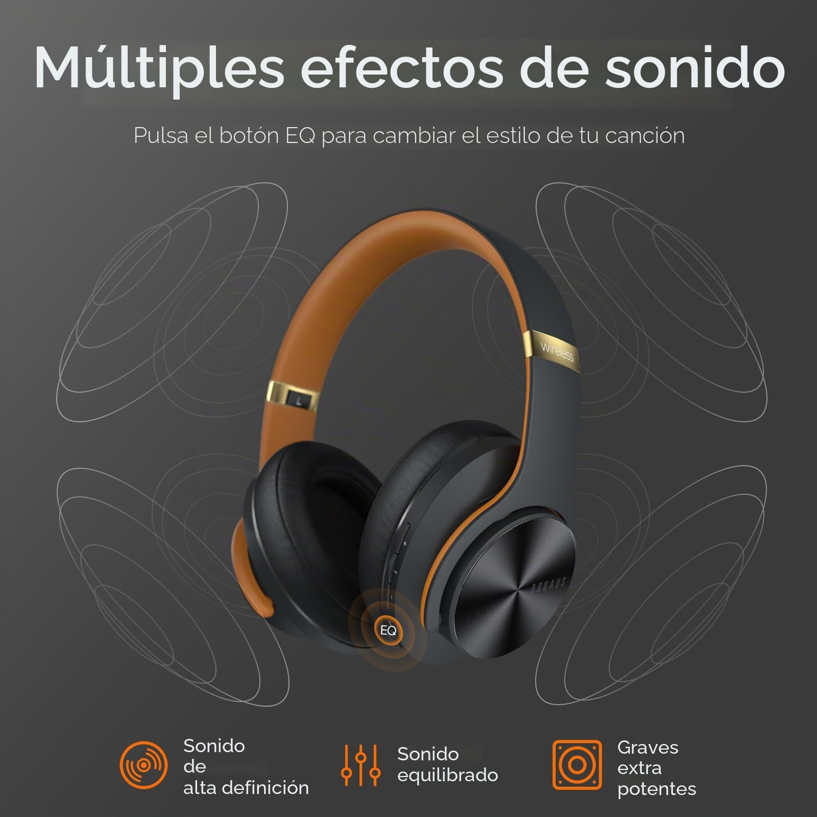 DOQAUS Auriculares Diadema[52 Hrs de Reproducir] Alta fidelidad Estéreo Cascos Inalámbrico Bluetooth con 3 Modo EQ,Micrófono Incorporado y Doble Controlador de 40 mm,para Móviles/PC/TV-Negro Marrón