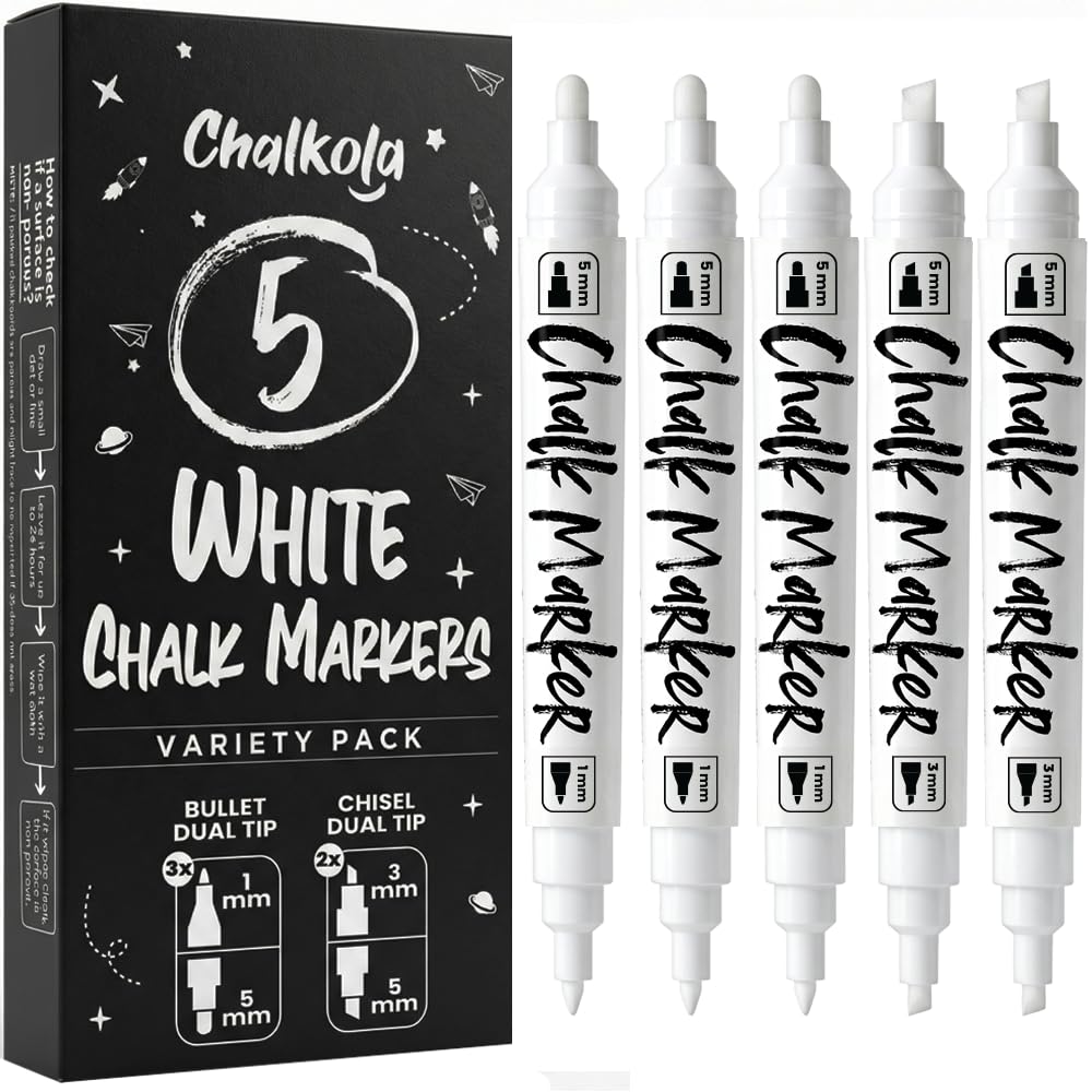 Chalkola Kreidestifte für Tafel Abwaschbar | 10 Metallic Stifte mit 3mm Umkehrbarer Spitze | Kreide Stift für Fenster, Tafel, Whiteboard & als Glasstift. Chalk markers für Erwachsene & Kinder