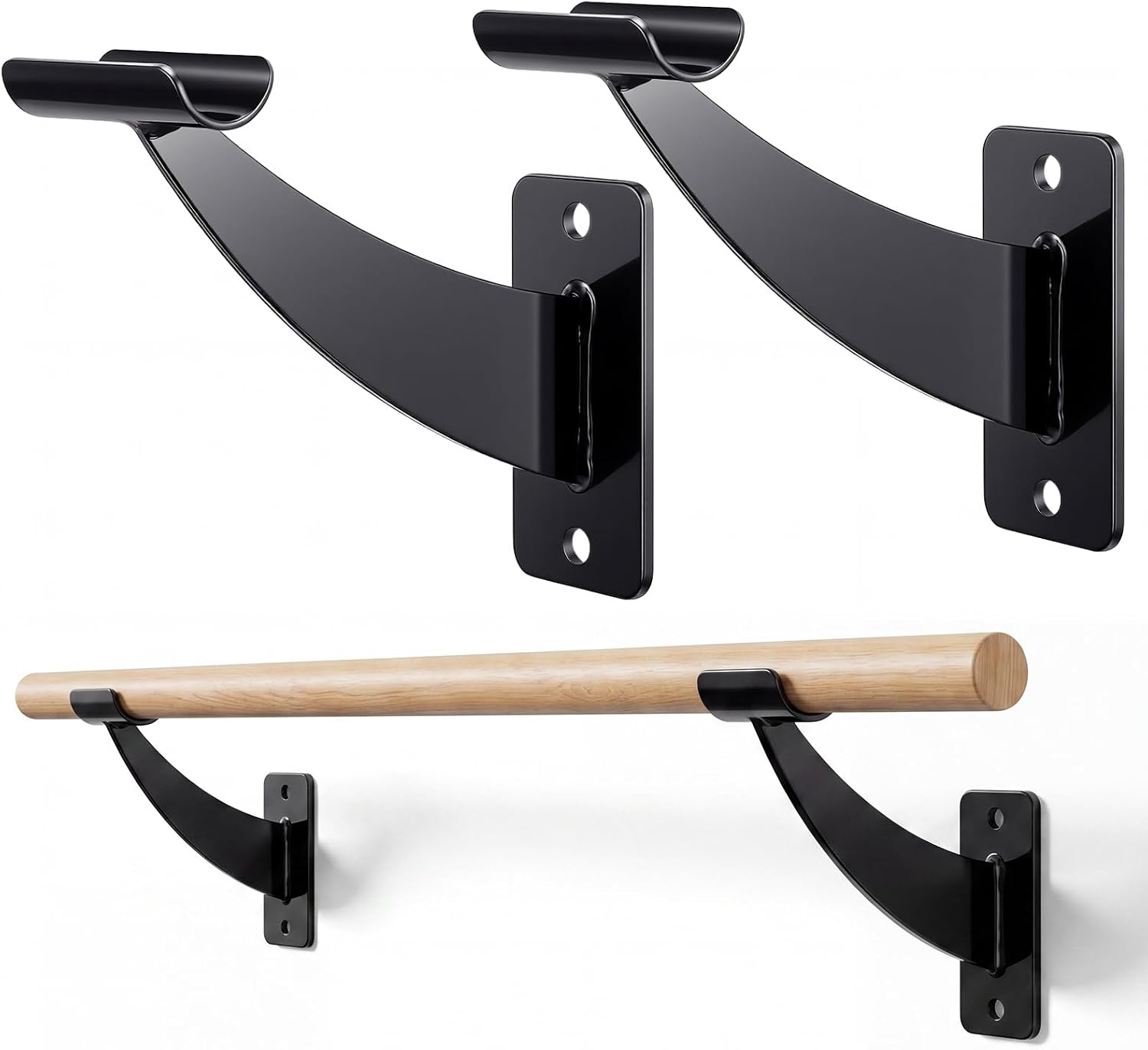 Heavy Duty Ballet Open Bracket 2 Pack,Metal Ballet Barre Wall Mount Brackets for 1.5" Round Wooden Barres, 7.875" Projection Heavy Duty Wall Mounted Bracket for Home Dance Studio Training
