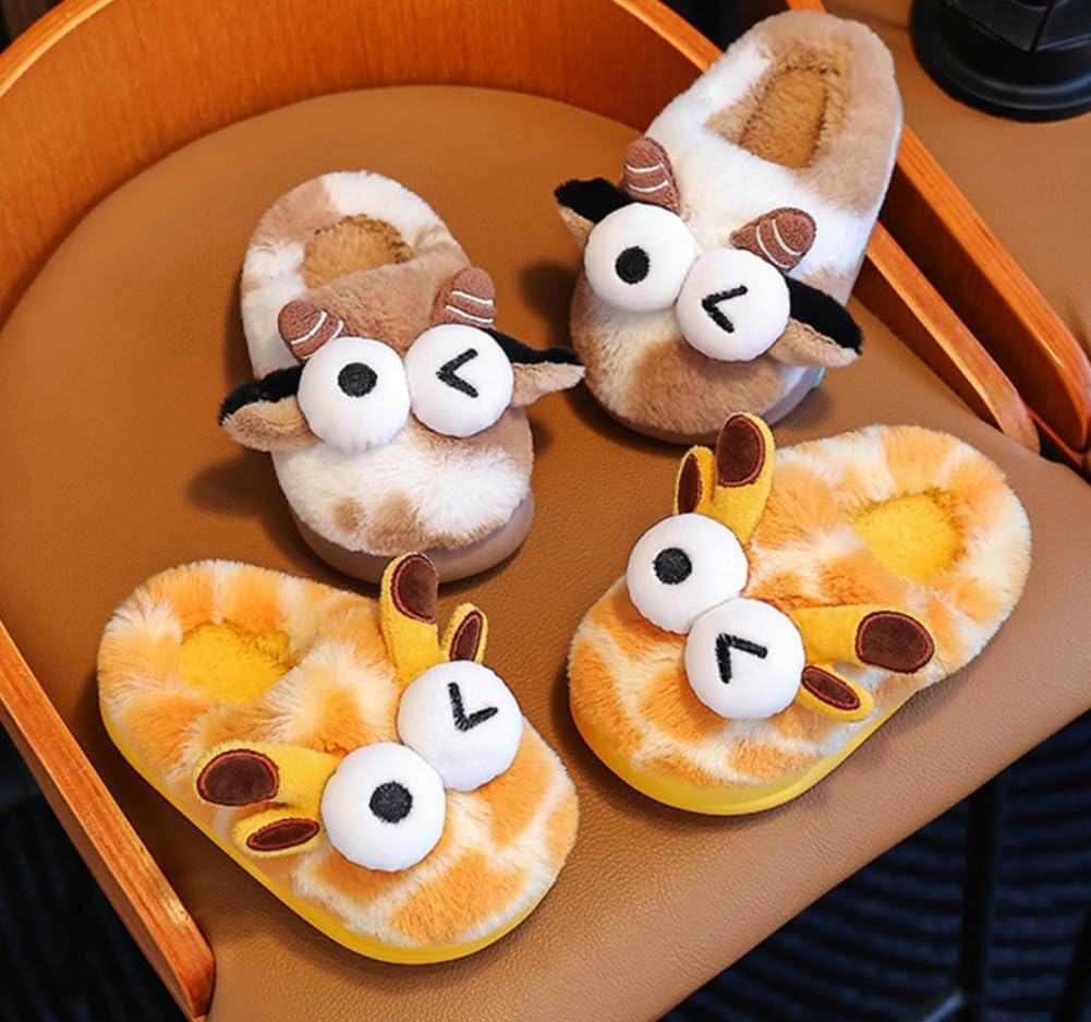 Hycurey Giraffe Slippers Kids Toddler Boys Girls Fall Winter Fuzzy Slippers Soft Plush Cartoon Cute Animals Warm Home Shoes