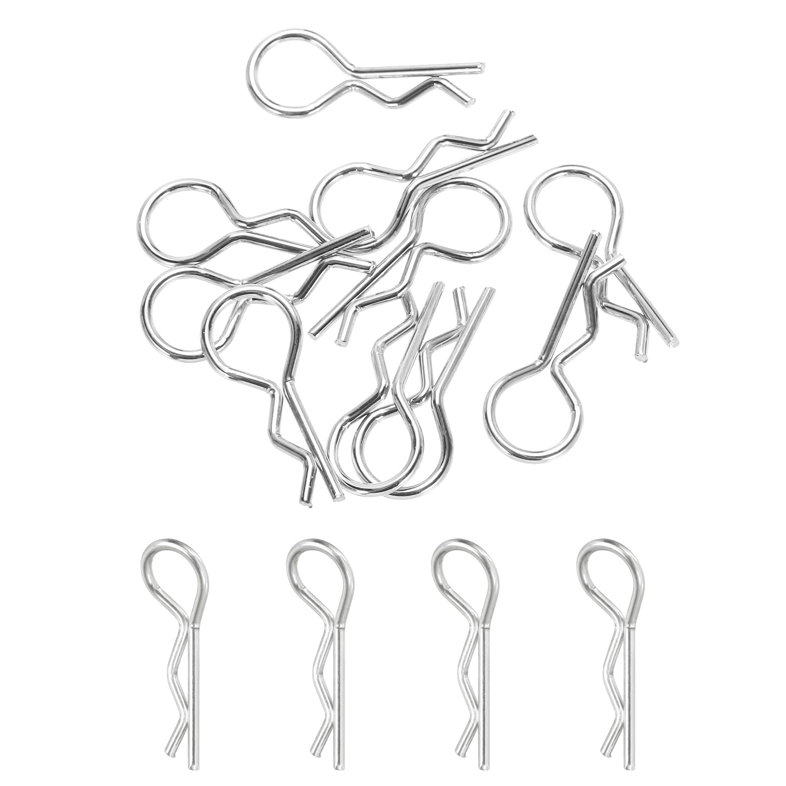 sourcing map 10pcs 30-Degree Angle RC Body Clips Bent Springy R Pins 25x1.4x10mm for All 1/8 1/10 Scale Model RC Car Crawler Truck Shell Replacement(Silver)